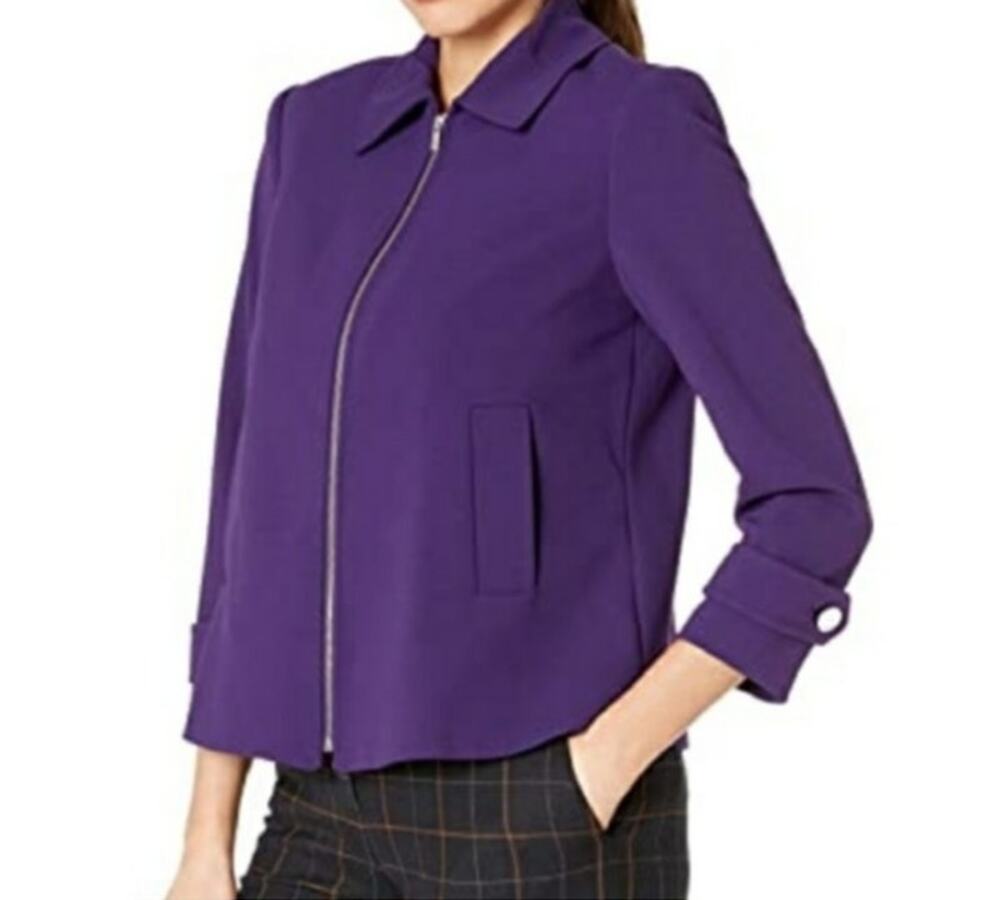 Calvin Klein blazer jacket women's 12P zip front scuba crepe crop purple career